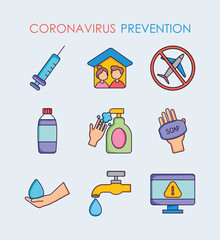 icon set of coronavirus prevention, flat style
