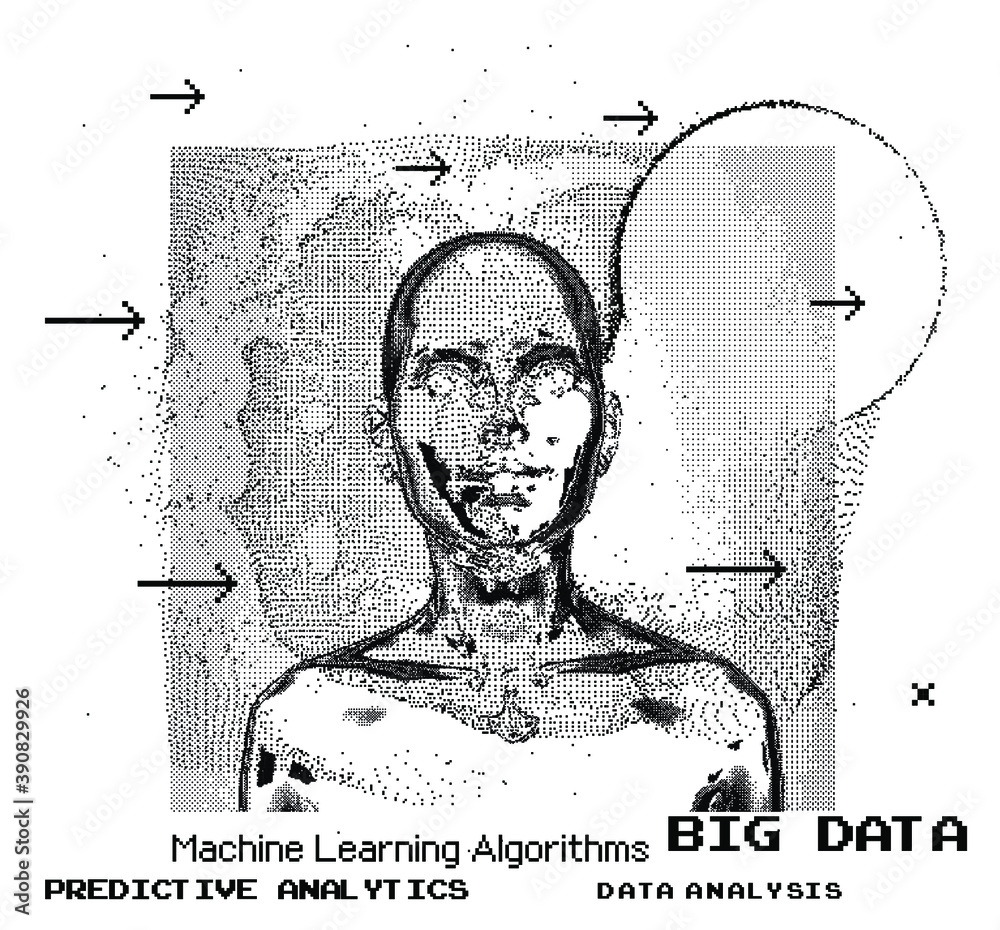 Aufkleber Silhouette of a human head made of dots and particles. Concept of Artificial intelligence and Neural Network.