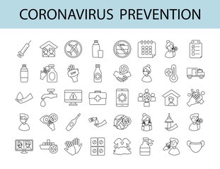 coronavirus prevention icons set, line style