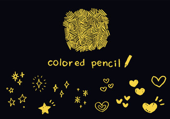色鉛筆で描いた星とハート　かわいい装飾イラストセット