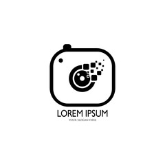 Camera logo. Flat illustration of lens camera shooting