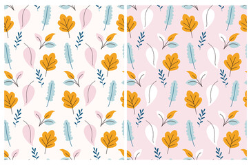 Funny Hand Drawn Spring Garden Vector Seamless Pattern. Cute Infantile Style Print with Lovely Pink, Blue and Yellow and Flowers Isolated on a White and Light Pink Background. Abstract Garden.
