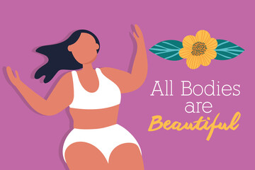 all bodies are beautiful lettering with woman and flower perfectly imperfect