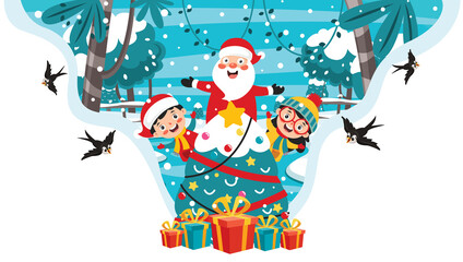 Christmas Greeting Card Design With Cartoon Characters