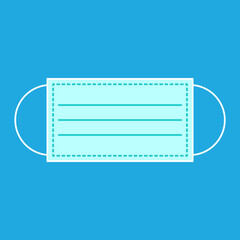 Single use breathing respiratory mask. Protective medical face mask. Dental or surgical mask. Color icon on blue background. Fight Coronavirus personal protection. Vector illustration, flat, clip art.