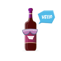 vector funny cartoon red wine bottle character with sunglasses isolated on white background. funky smiling glass wine bottle character design template for wine menu or wine map.