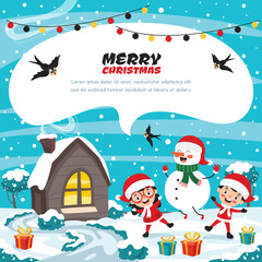 Christmas Greeting Card Design With Cartoon Characters