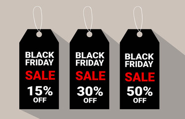 Black friday tags collection. Sale promotion and gift card vectors in different shapes.