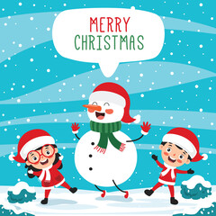 Christmas Greeting Card Design With Cartoon Characters
