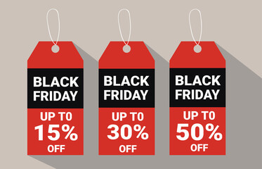Black friday tags collection. Sale promotion and gift card vectors in different shapes.