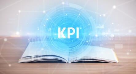 Open book with KPI abbreviation, modern technology concept