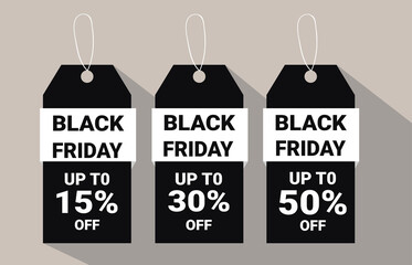 Black friday tags collection. Sale promotion and gift card vectors in different shapes.