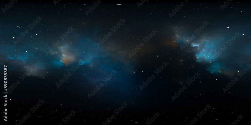 Sticker 360 degree equirectangular projection space background with nebula and stars, environment map. hdri 