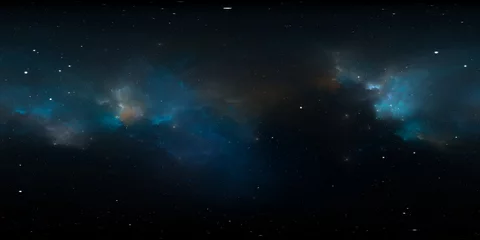 360 Grad gleichrechteckiger Projektionsraumhintergrund mit Nebel und Sternen, Umgebungskarte. Sphärisches HDRI-Panorama © Peter Jurik