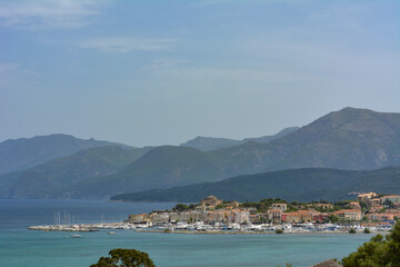 Fototapeta na wymiar View of Saint Florent, in the upper coast of Corsica island, France