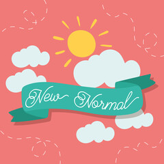 new normal lifestyle lettering campaign with sun and ribbon frame