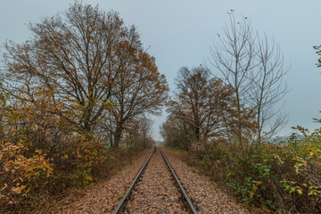 Fototapeta premium Old railway siding near Ceske Budejovice city to airport with electric bicycle