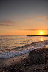 Beautiful sunset on the sea in autumn