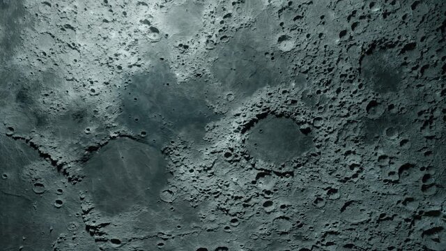 Textured surface of the moon close-up in motion. 3d animation. Elements of this image furnished by NASA