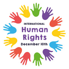 human rights campaign lettering with hands print colors around