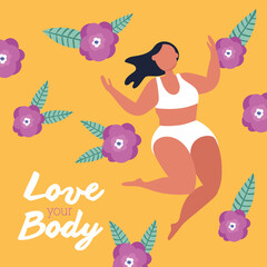 love your body lettering with big woman and flowers perfectly imperfect
