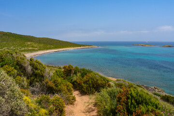 Coastal path to Plage des Iles, Cap Corse. Corsica, France