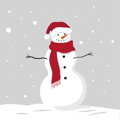 cute snowman, winter greetings card with cute character and winter atmosphere