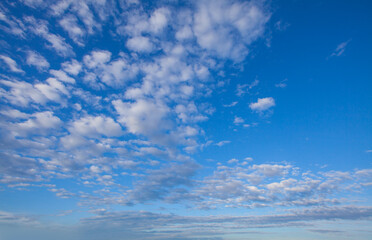 Blue sky clouds background, beautiful day landscape