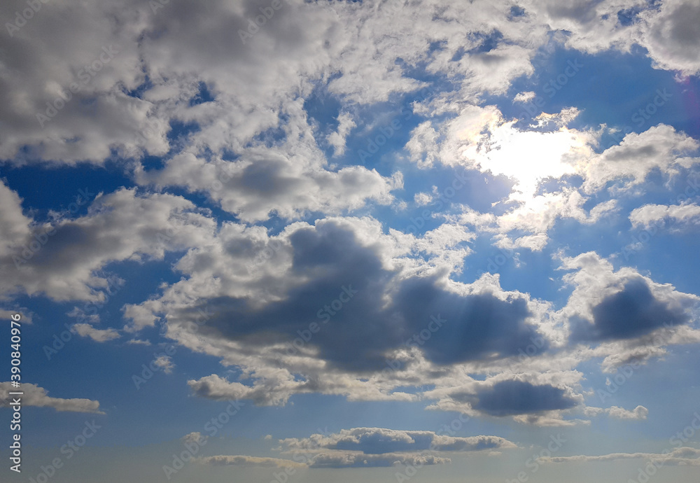 Wall mural blue skyline background, beautiful sky with clouds