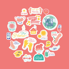 set of campaigns letterings and icons in pink background