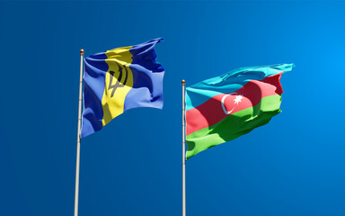 Beautiful national state flags of Azerbaijan and Barbados together at the sky background. 3D artwork concept.