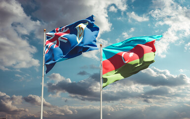 Beautiful national state flags of Azerbaijan and Anguilla together at the sky background. 3D artwork concept.