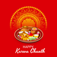 Vector illustration of a Background for indian festival of karwa chauth celebration.