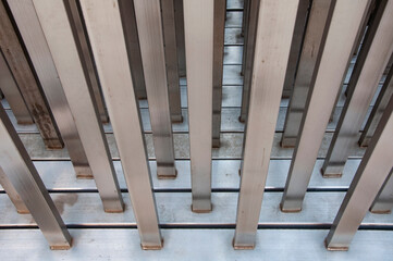 fixed metal crowd control barriers closeup high quality photo.