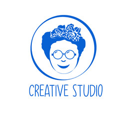 Logo lady with flower crown and glasses
