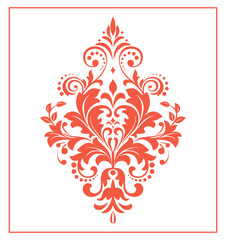 Damask graphic ornament. Floral design element. Red vector pattern