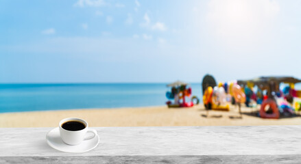 Fototapeta na wymiar Coffee on shelf on the beach