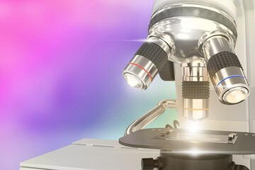 vaccine analyzing concept, object 3D illustration -  laboratory electronic scientific microscope with flare on soft focus background