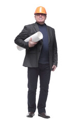 in full growth. qualified architect with drawings .