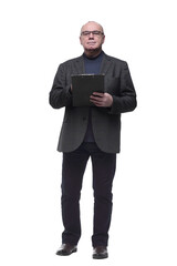 in full growth. business man making entries in the clipboard