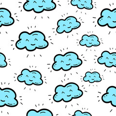 Obraz premium Pattern with clouds, vector doodle