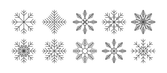 Naklejka na ściany i meble Set of snowflakes in thin line style. Vector illustration