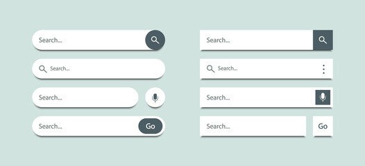 Search bar templates design set. Design element for ui, design and web site. Collection of search form templates for websites. Ready search bar for website.