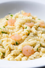 fusilli pasta with prawns and chive