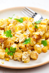 fried dumplings with fried eggs