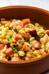salad of  yellow peas, bacon and parsley