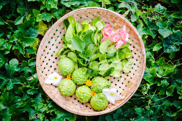 raw fresh bergamot in basket