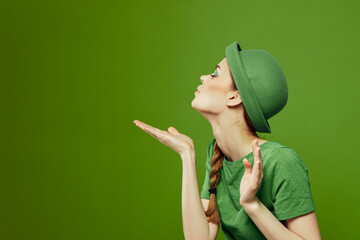 happy woman st patricks day green t-shirt hat shamrock holidays fun