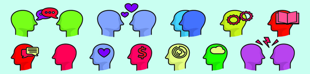 set of concept faces. cartoon icon design template with various models vector illustration isolated on blue background