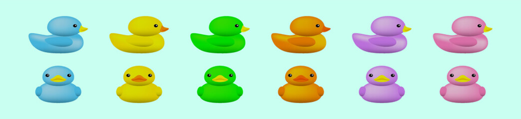 set of duck. cartoon icon design template with various models vector illustration isolated on blue background